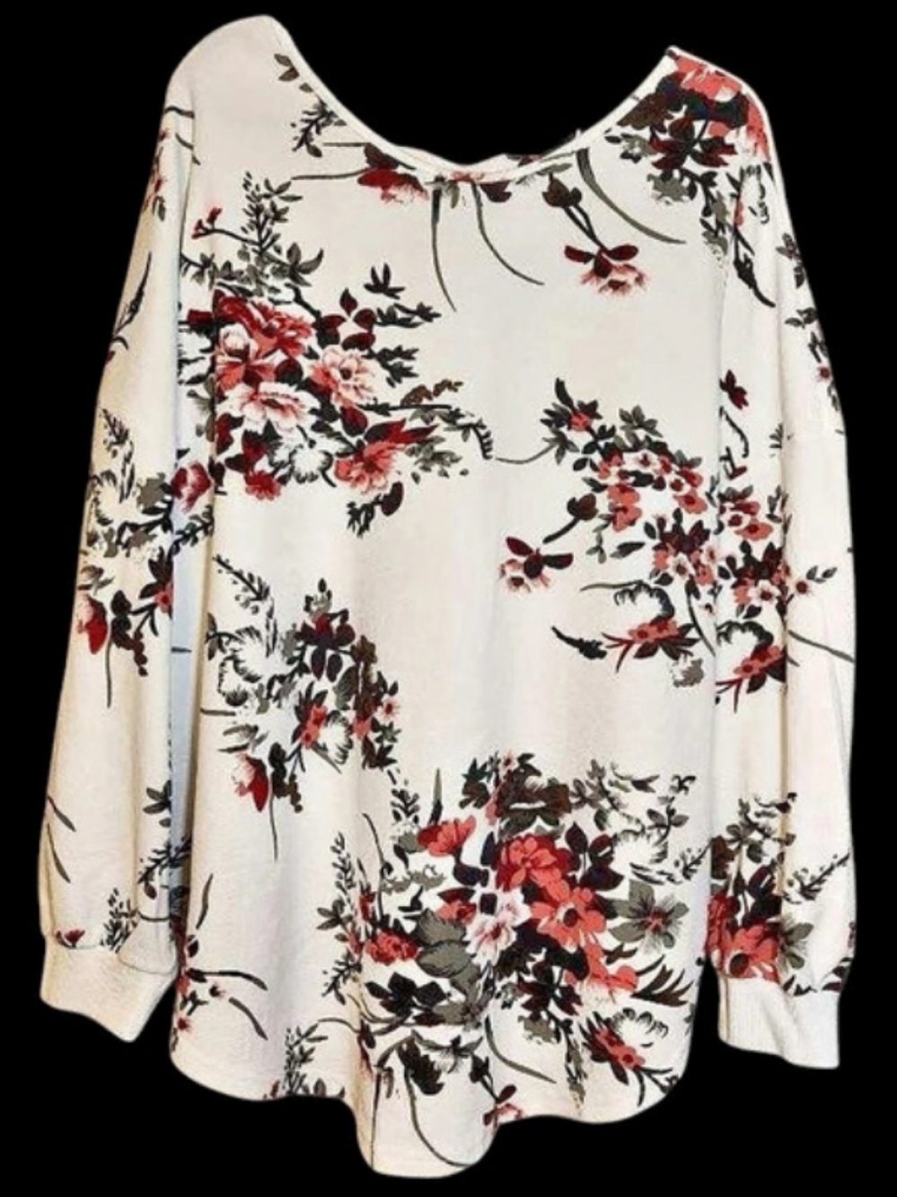 Shein Curve White Floral Print Criss-Cross Back Long Sleeve Blouse Curve Floral
